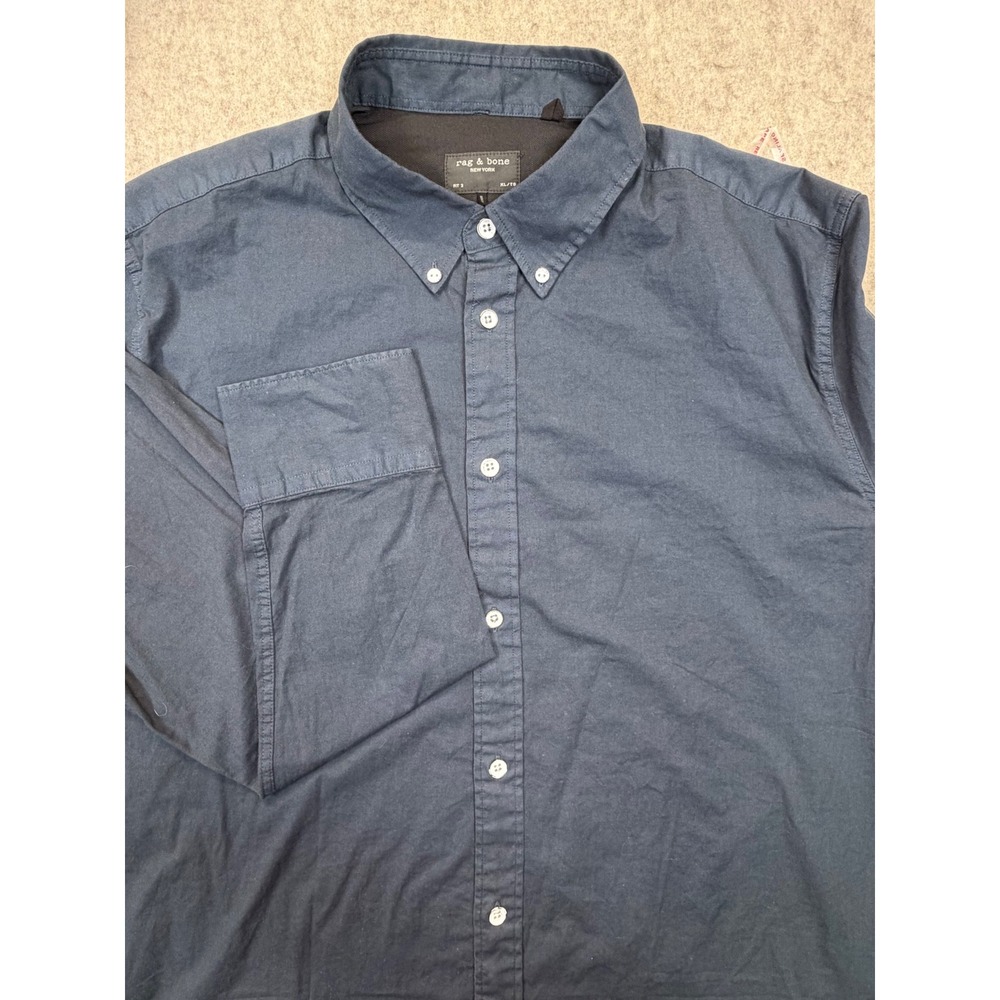 Rag & Bone Button Down Shirt Men XL Navy Blue Long Sleeve Stretch Cotton